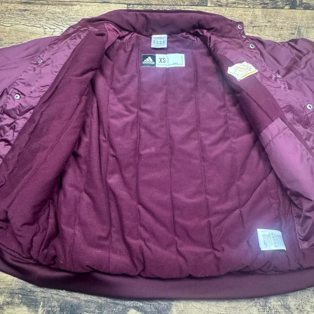 Adidas central Michigan Burgundy Snap Button Track Jacket Sportswear Size XS‎
